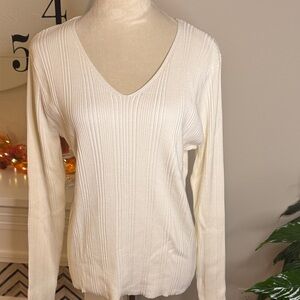 Cato Cream V-Neck Ribbed Sweater